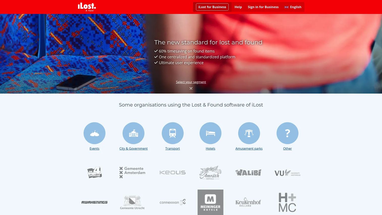 iLost for Business lost and found management interface