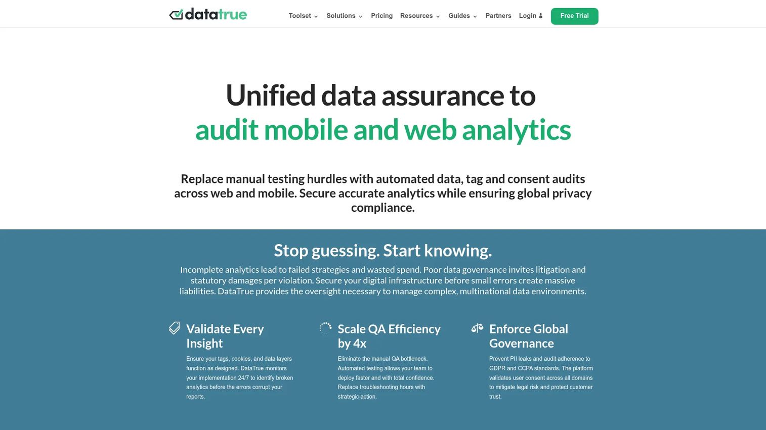 DataTrue data validation and monitoring platform