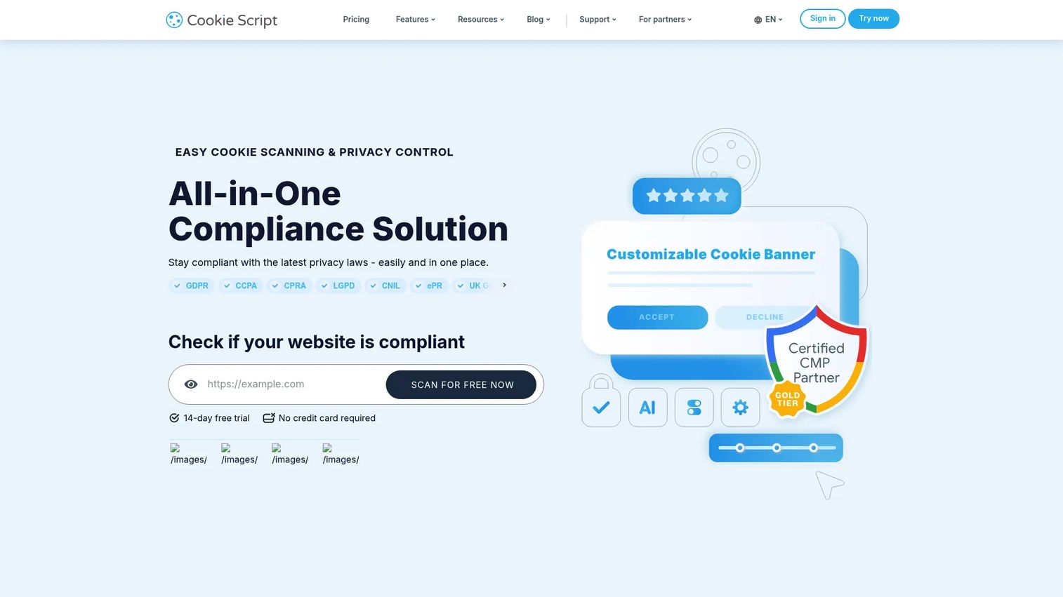 CookieScript consent management platform homepage