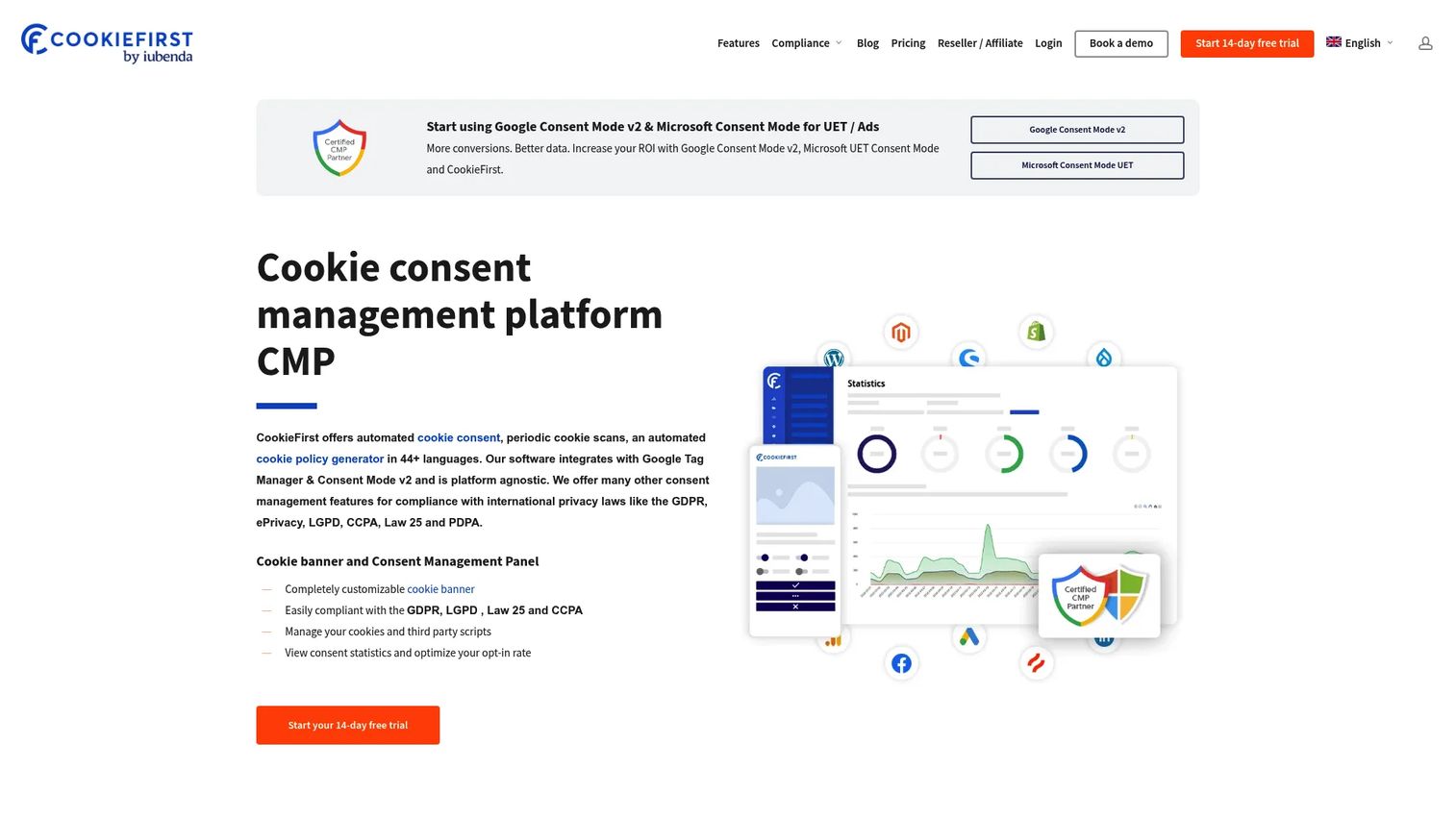 CookieFirst cookie consent platform homepage