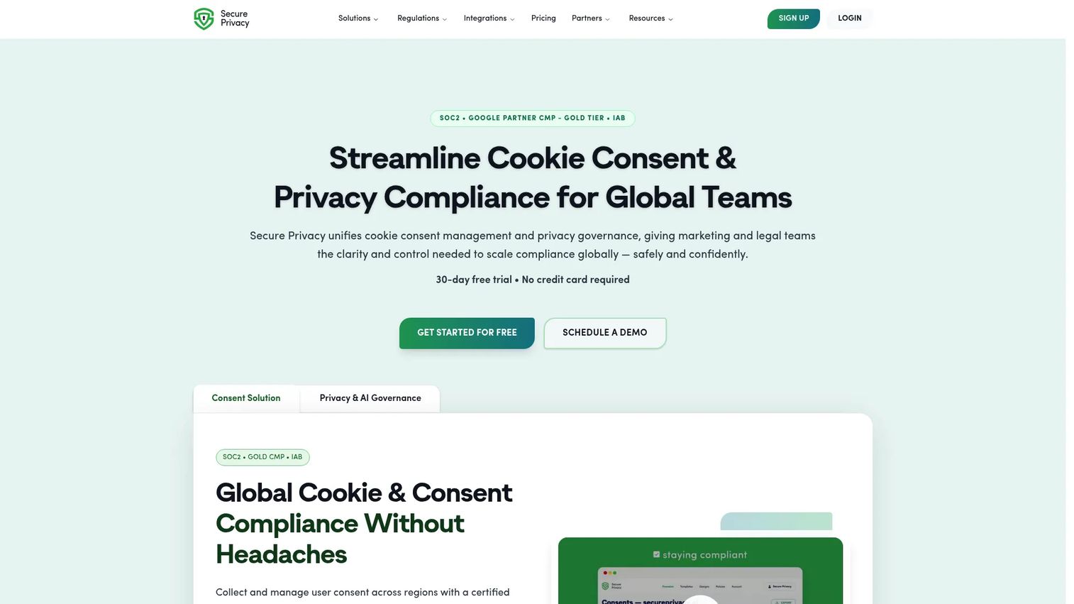 Secure Privacy consent and governance platform homepage