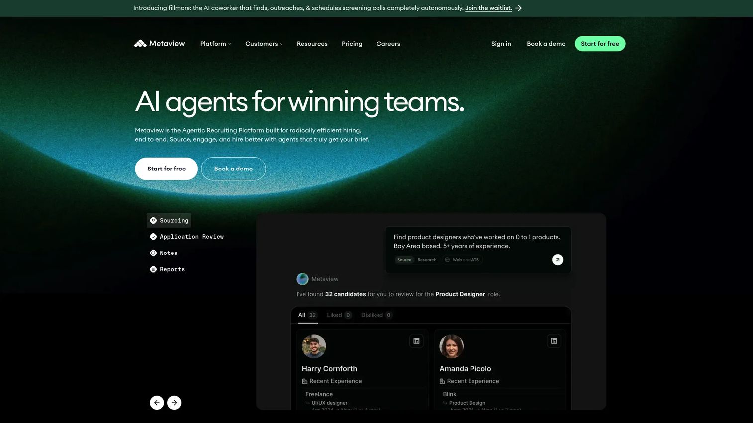 Metaview AI interview notes platform homepage