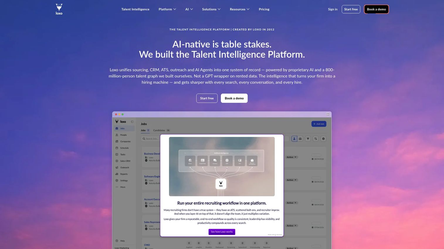 Loxo talent intelligence platform homepage