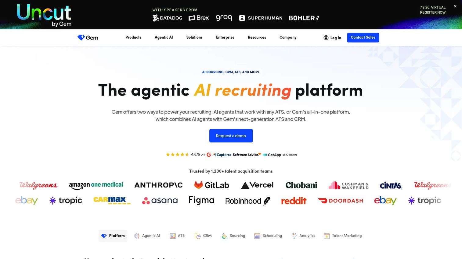 Gem recruiting platform homepage