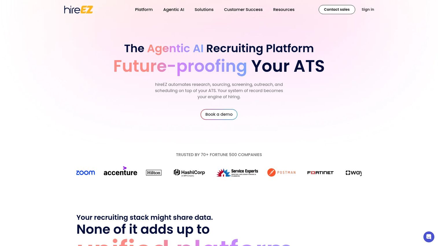 hireEZ AI sourcing platform homepage