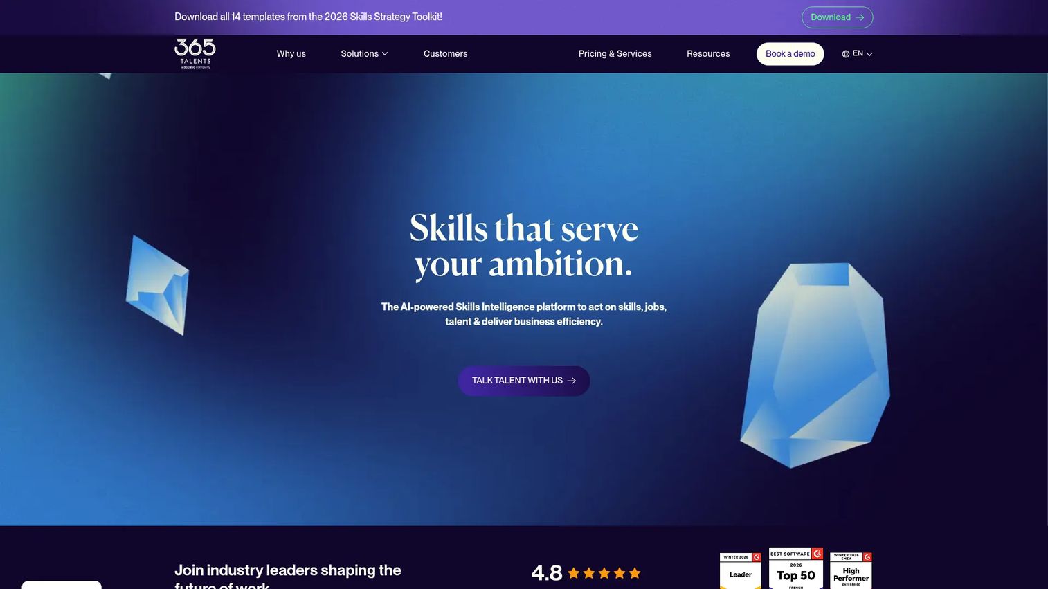365Talents skills intelligence platform homepage