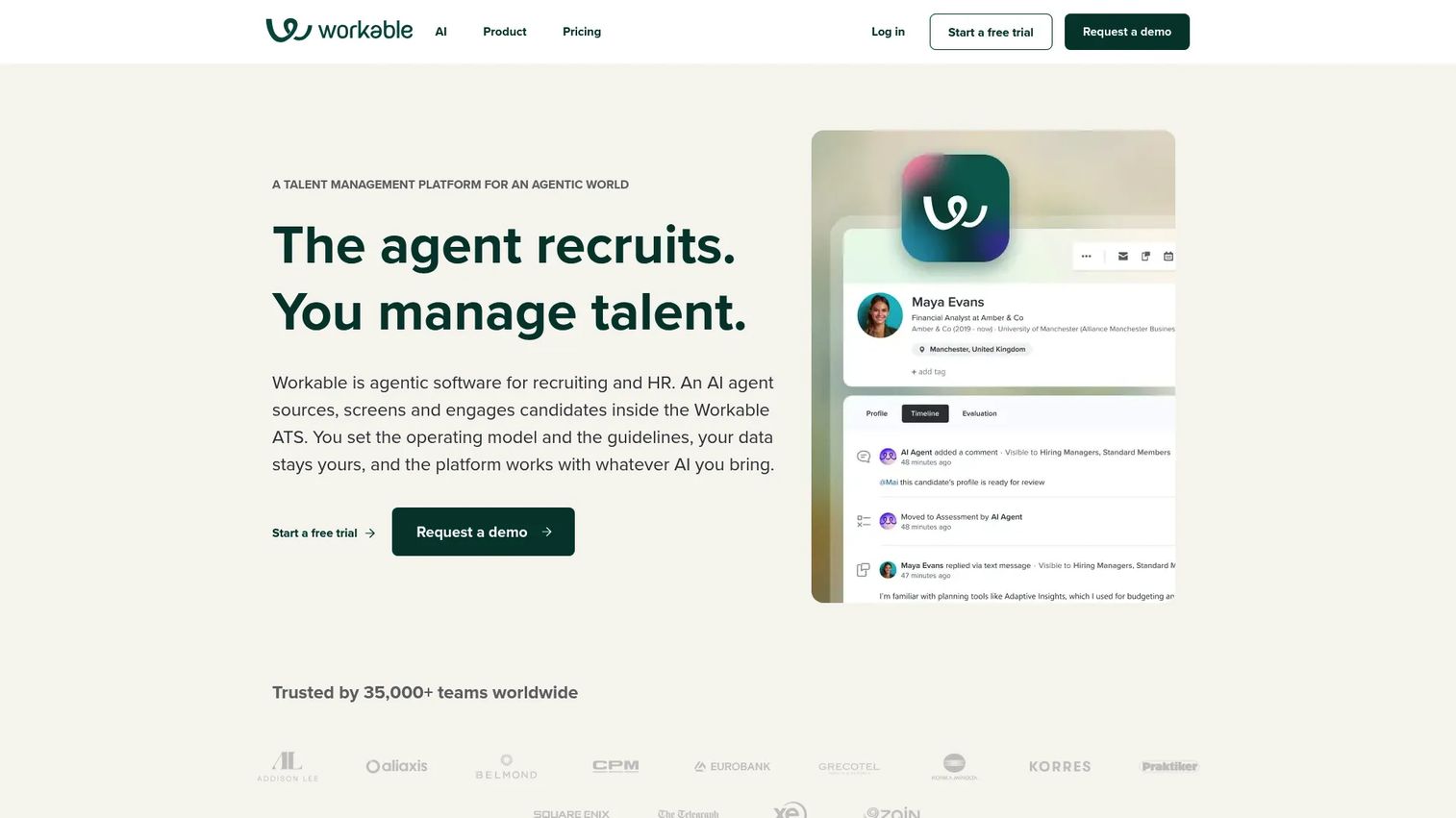 Workable recruiting and HR software homepage