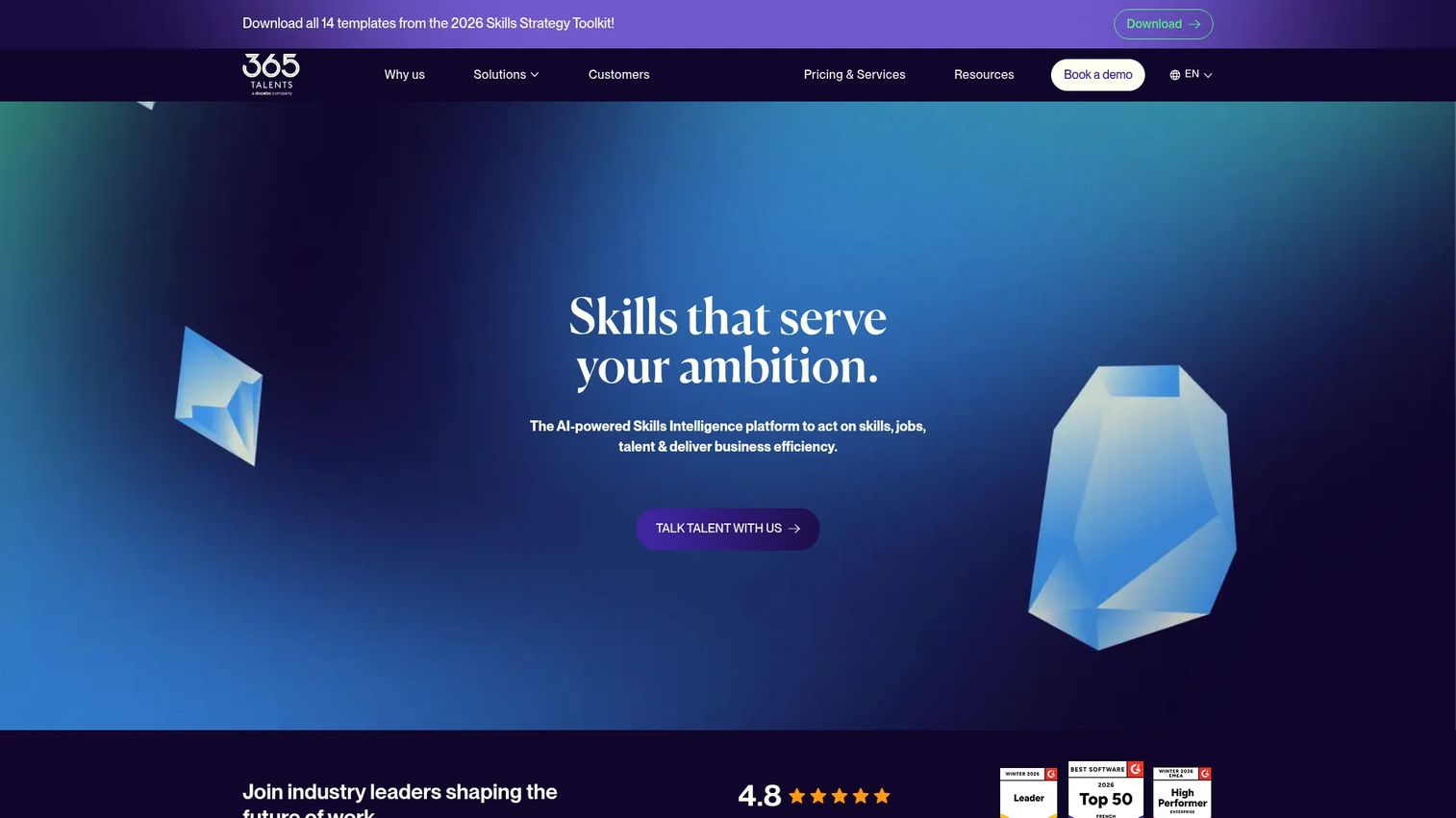 365Talents skills intelligence platform homepage