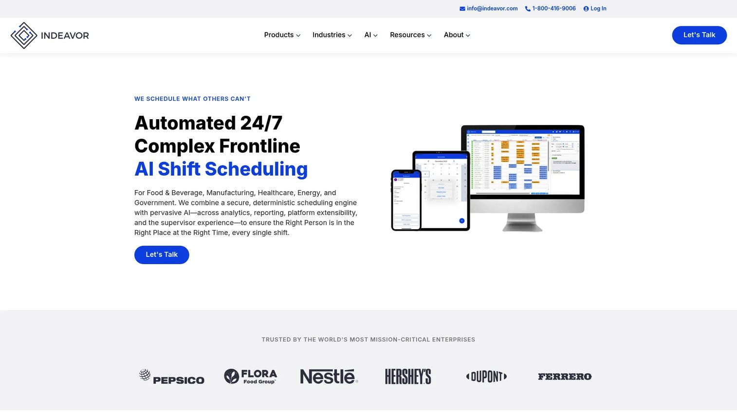 Indeavor workforce scheduling software homepage