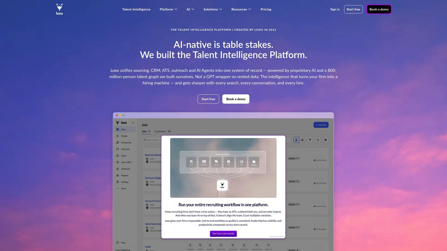 Loxo recruiting platform homepage