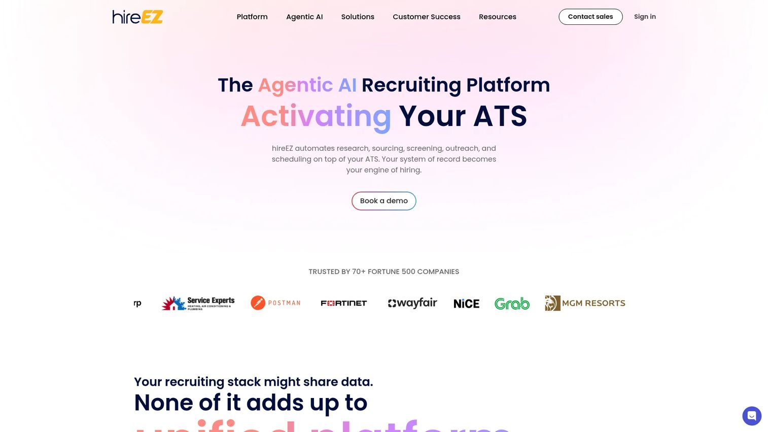 hireEZ outbound recruiting platform homepage