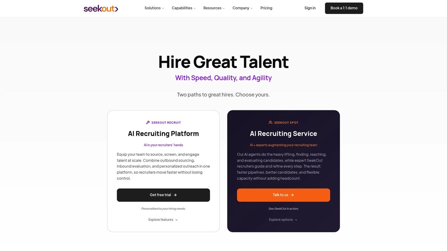 SeekOut AI sourcing platform homepage