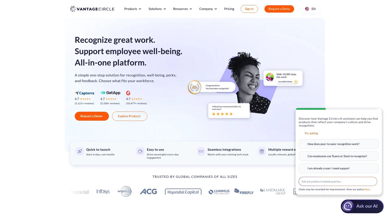 Vantage Circle employee engagement platform homepage