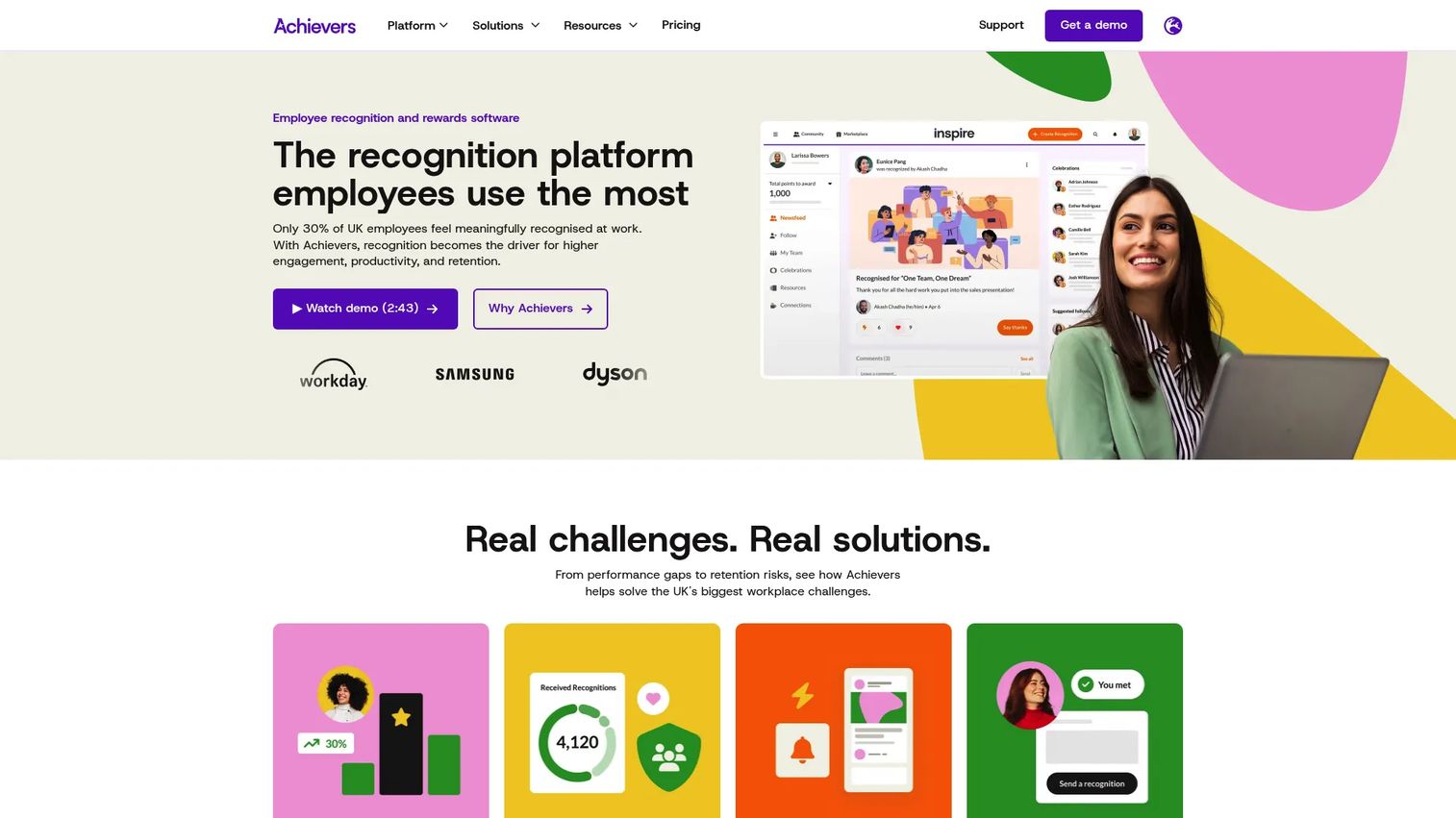 Achievers employee recognition platform homepage