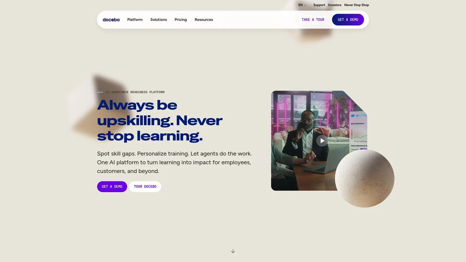 Docebo learning platform homepage