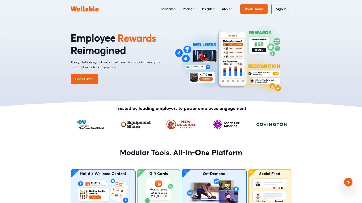 Wellable employee wellness and engagement platform homepage