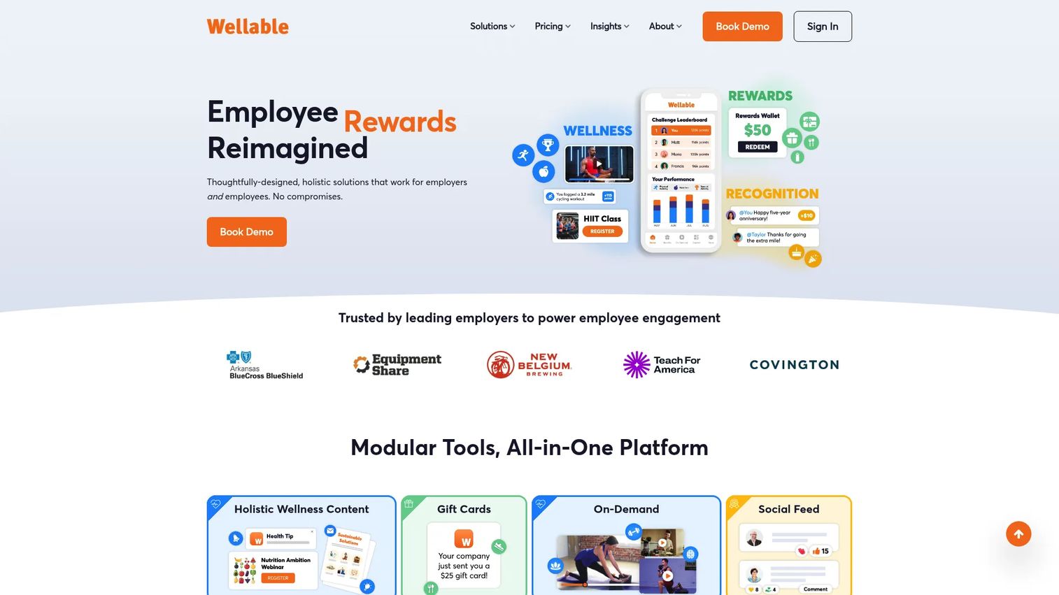 Wellable corporate wellness software homepage