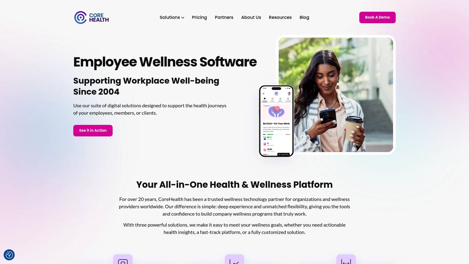 CoreHealth corporate wellness platform homepage