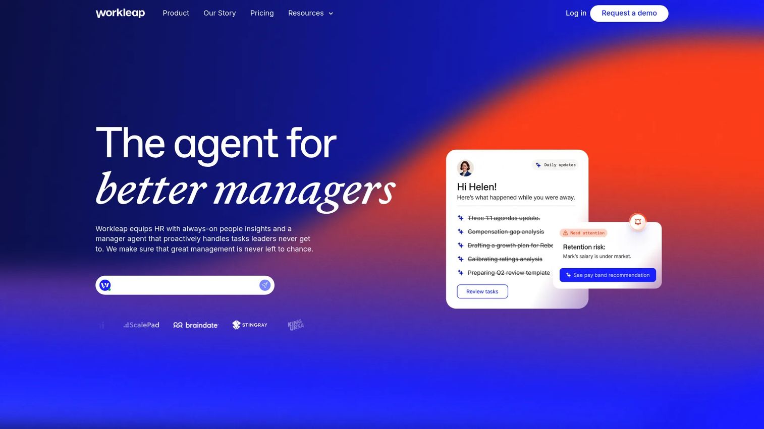 Workleap people management platform homepage showing talent and org features