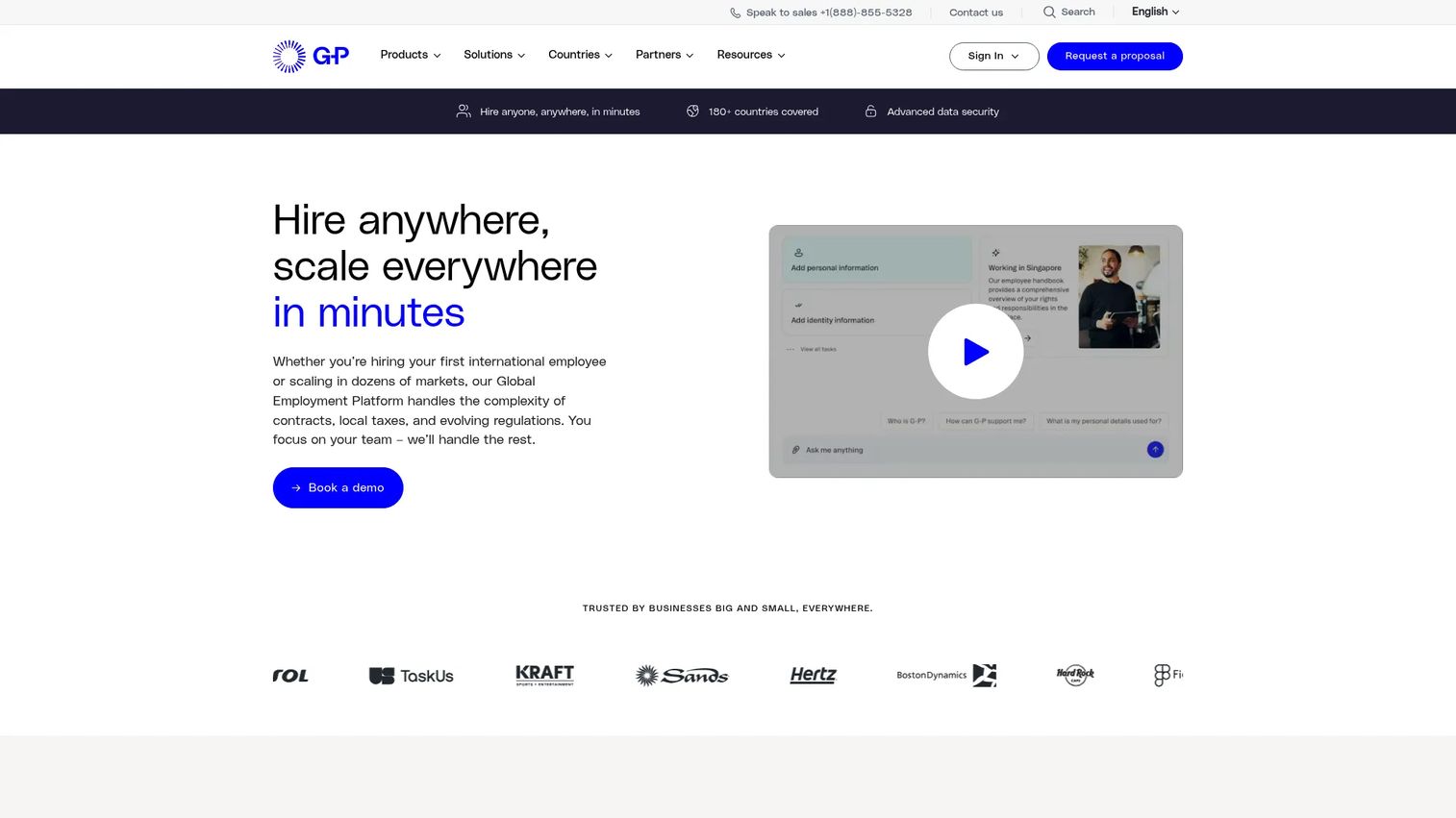 G-P Globalization Partners global employment platform homepage