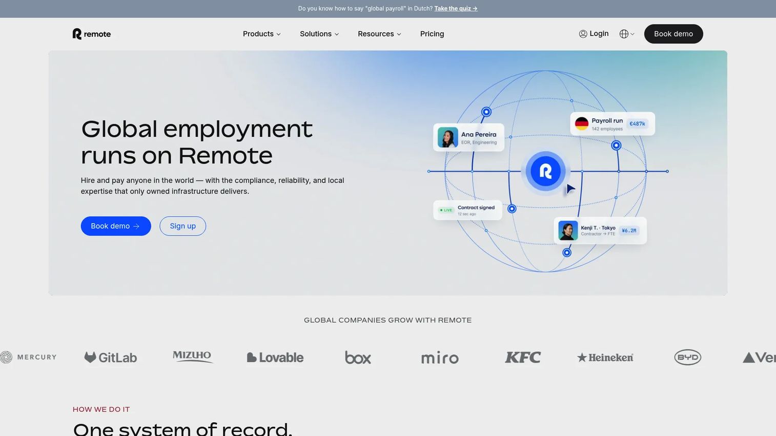 Remote employer of record software homepage