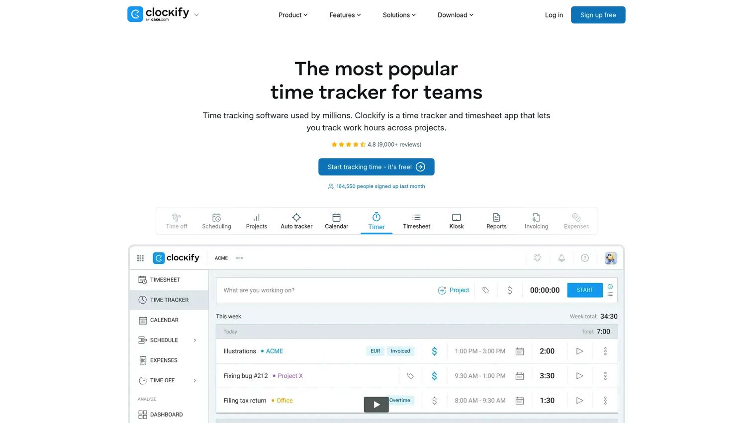Clockify time tracking and team management software