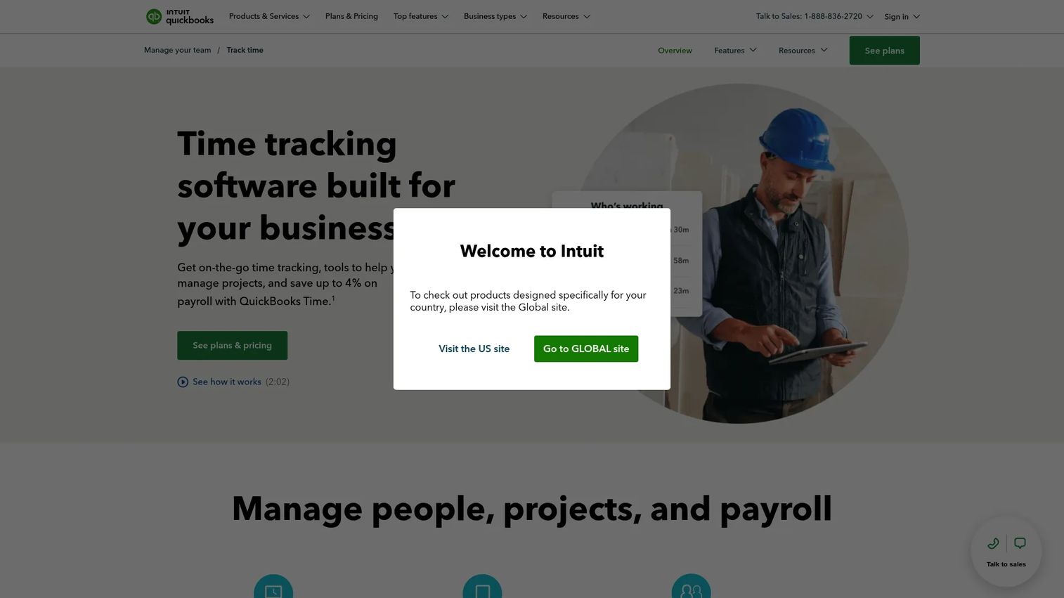 QuickBooks Time time tracking software homepage