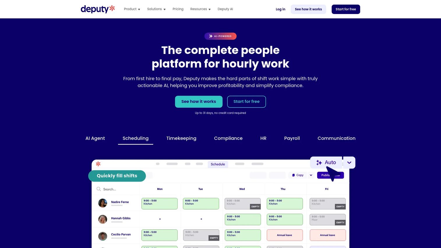Deputy scheduling and attendance software homepage