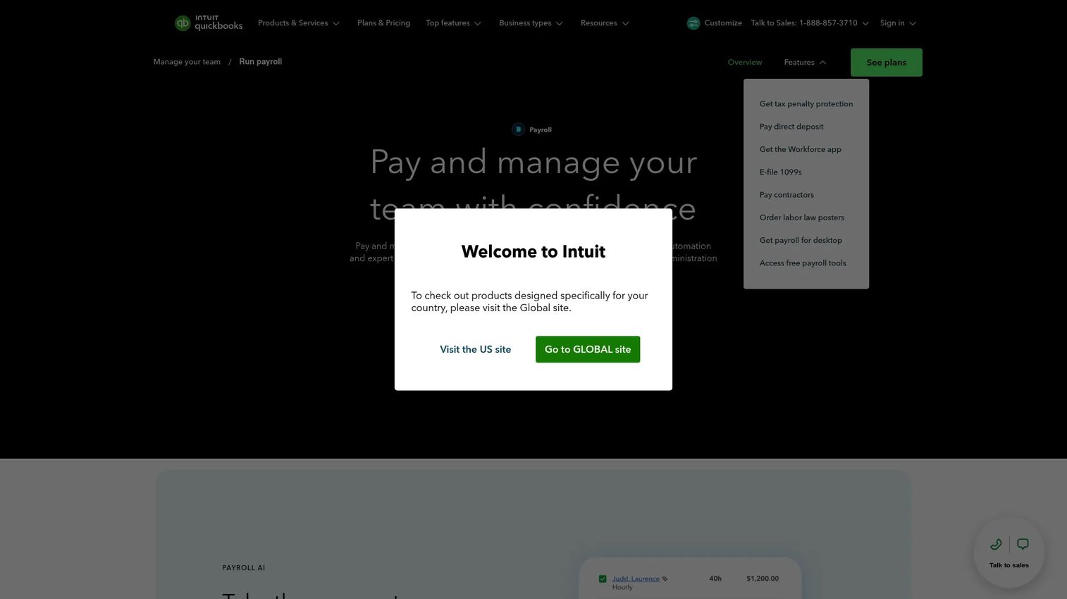 QuickBooks Payroll software homepage