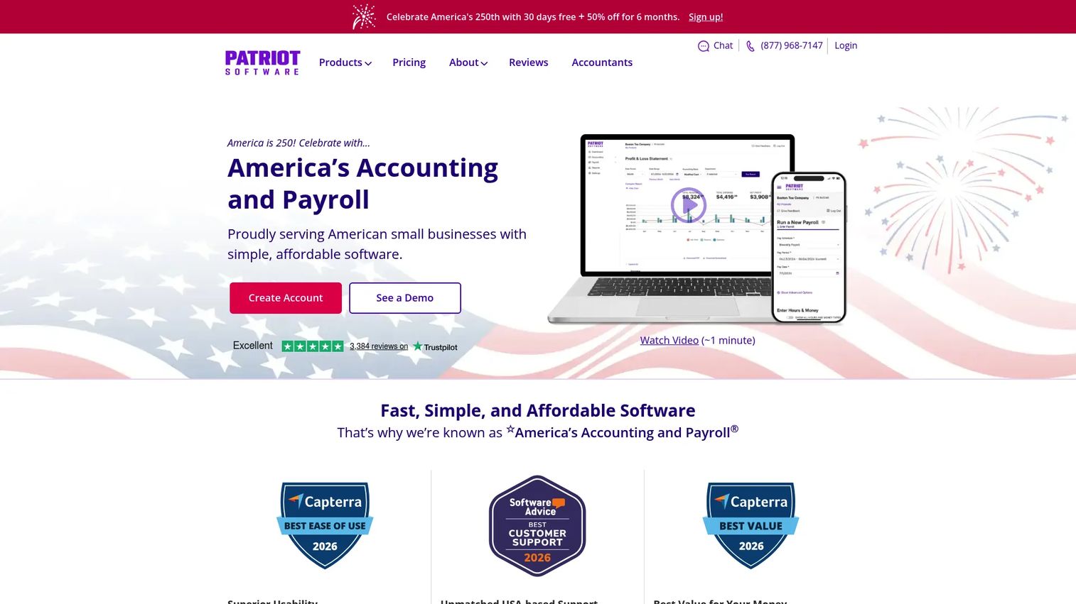 Patriot Software payroll and accounting homepage