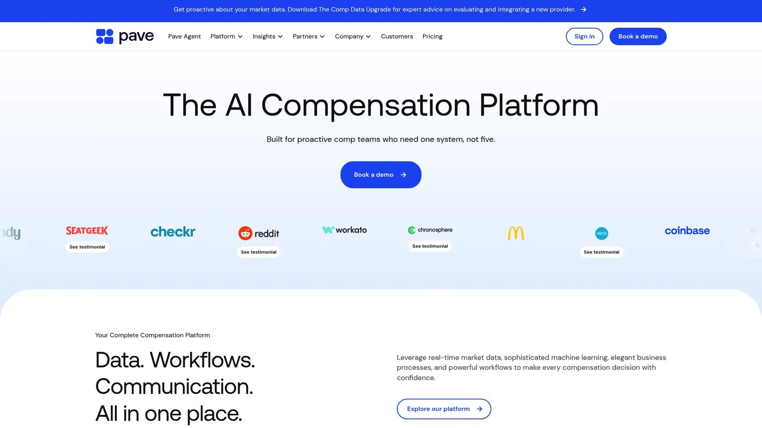 Pave compensation management software homepage