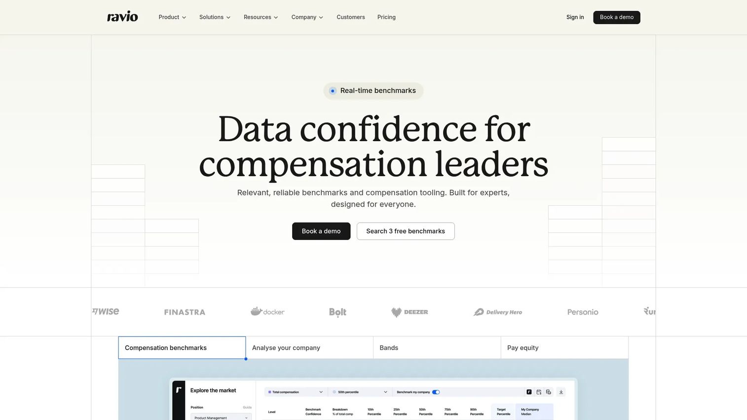 Ravio real-time compensation benchmarking homepage