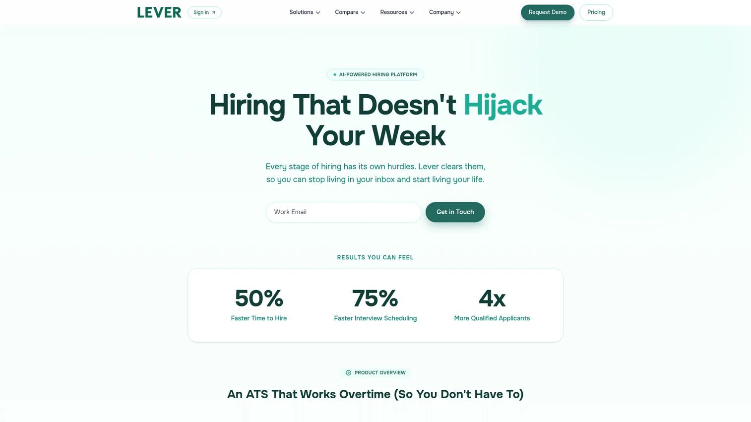 Lever applicant tracking and CRM homepage