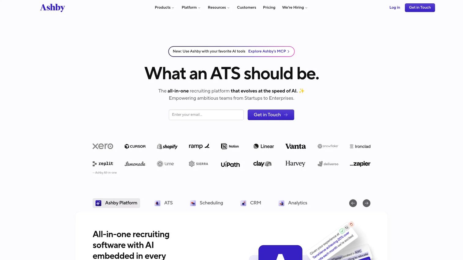 Ashby all-in-one recruiting platform homepage