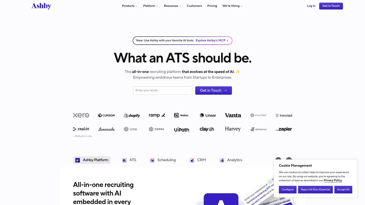 Ashby recruiting platform homepage