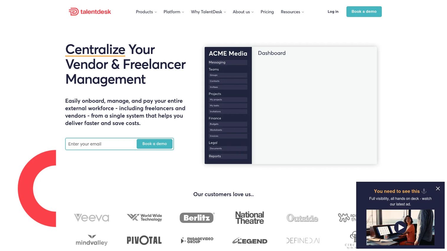 TalentDesk.io freelancer and vendor management platform homepage
