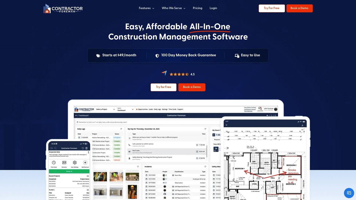 Contractor Foreman construction management software homepage