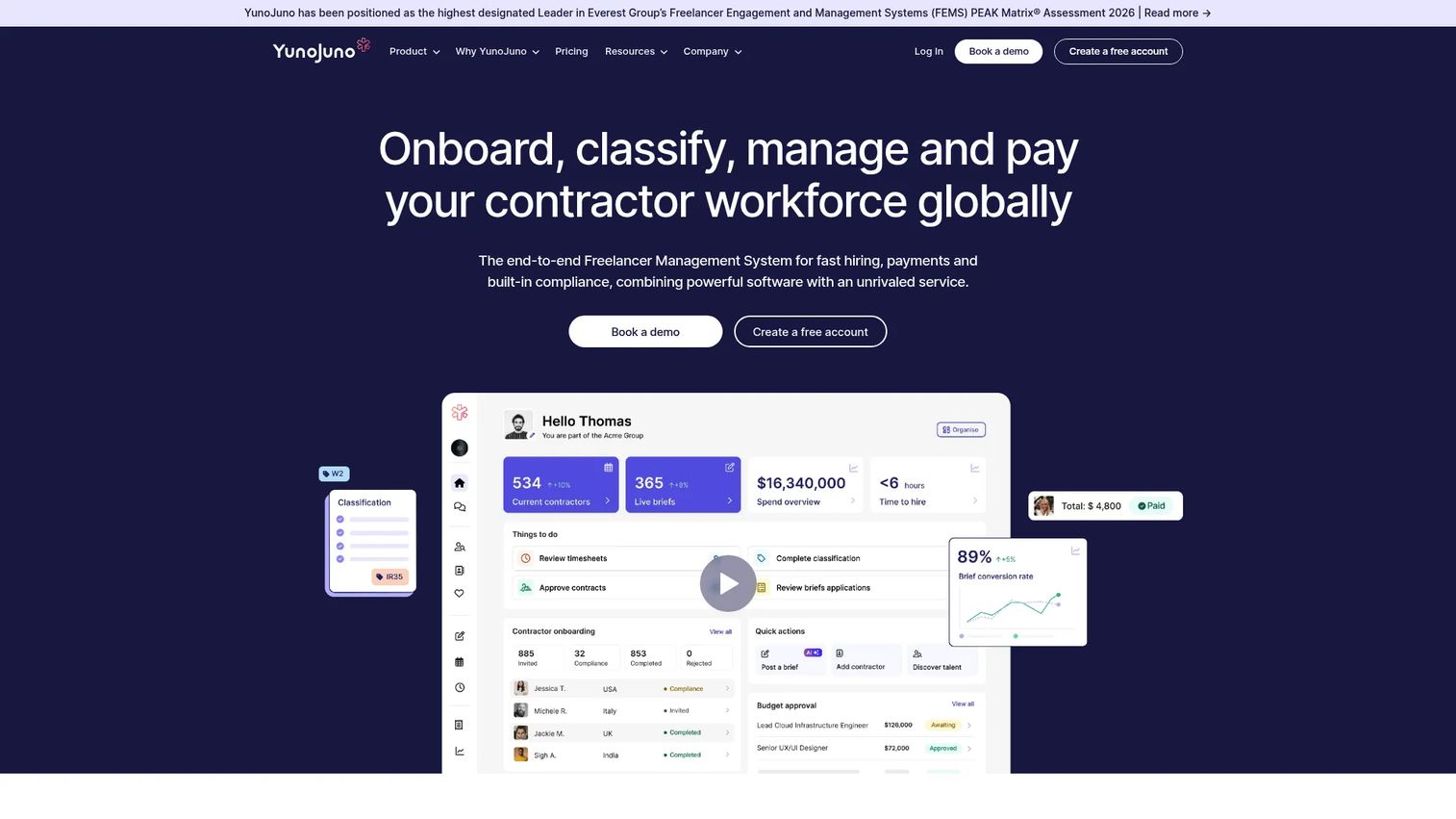 YunoJuno freelancer and contractor management platform