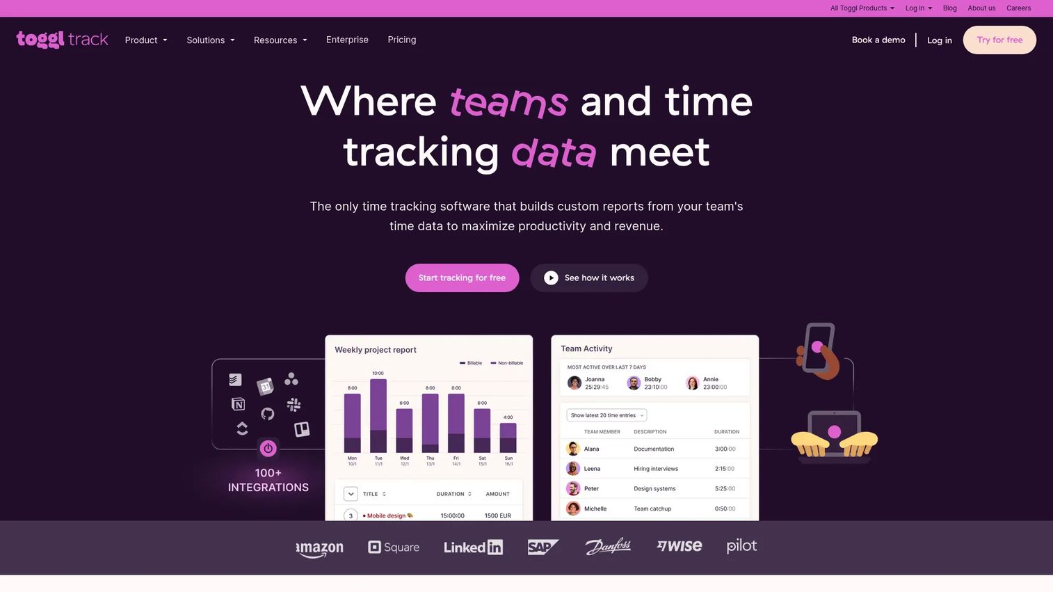 Toggl Track time tracking software homepage