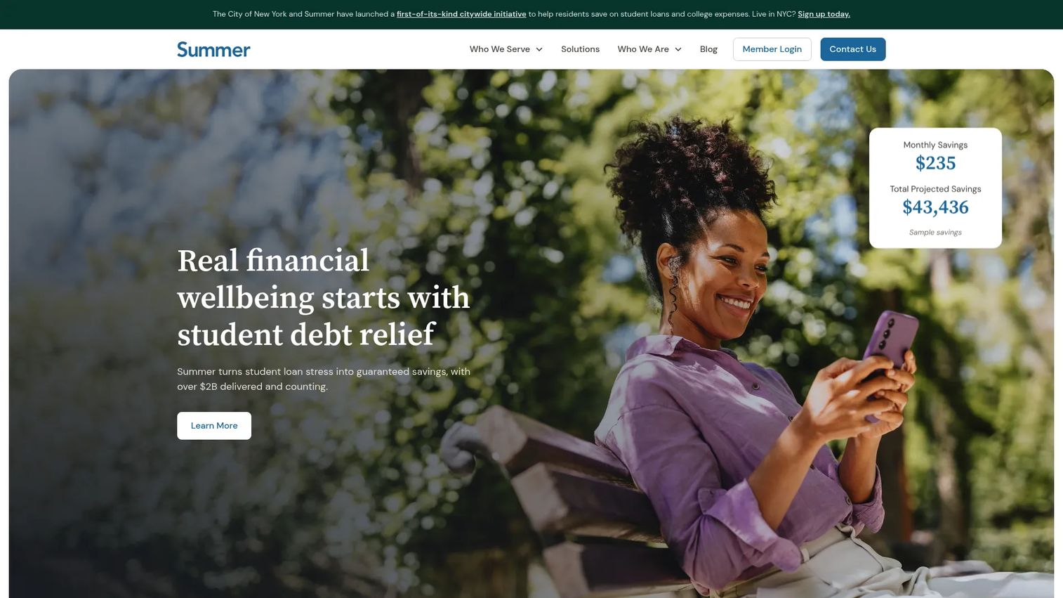 Summer homepage screenshot