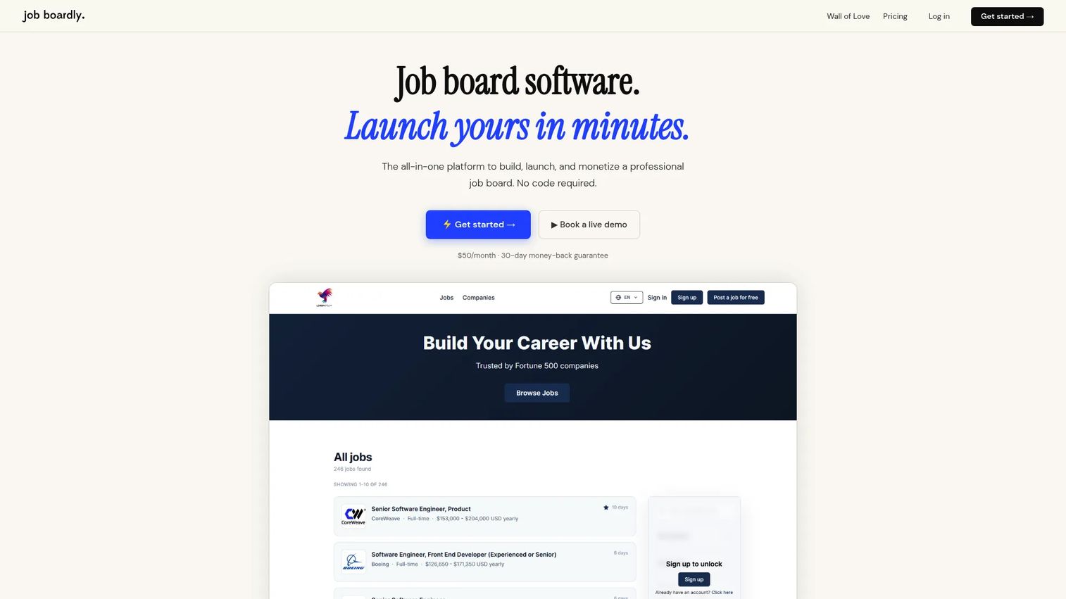 Job Boardly job board software homepage