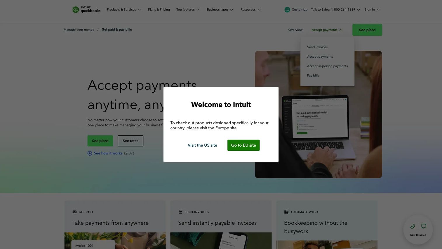 QuickBooks Payments processing add-on interface