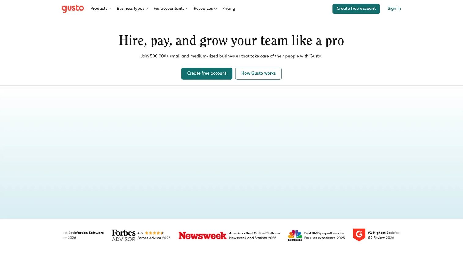 Gusto payroll and benefits platform dashboard