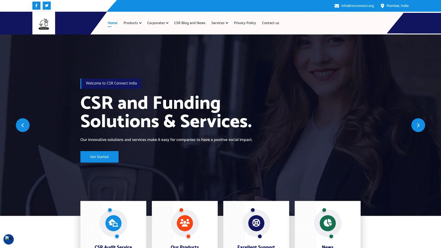 CSRconnect homepage showing CSR strategy and funding services