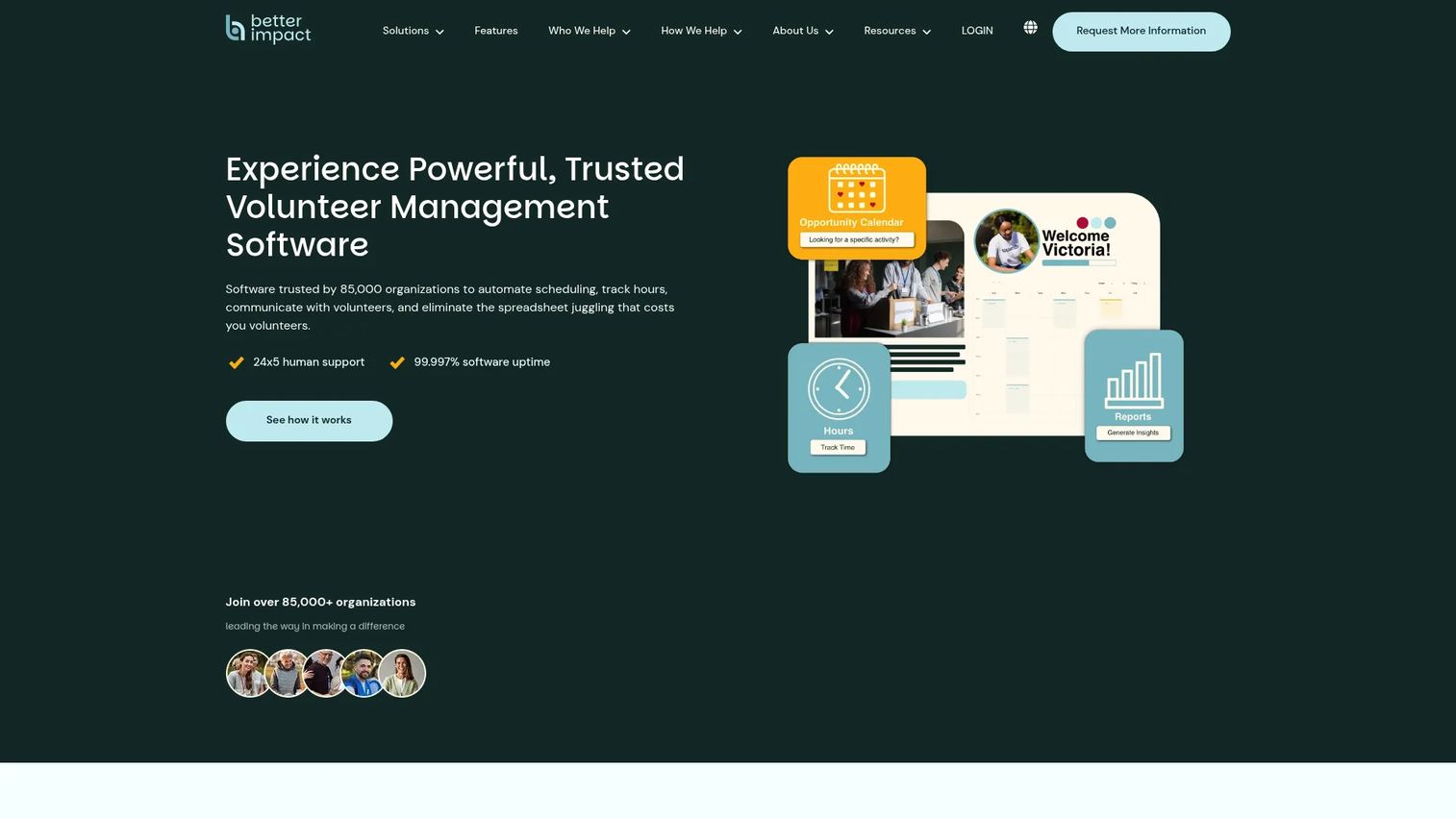 Better Impact volunteer management software homepage