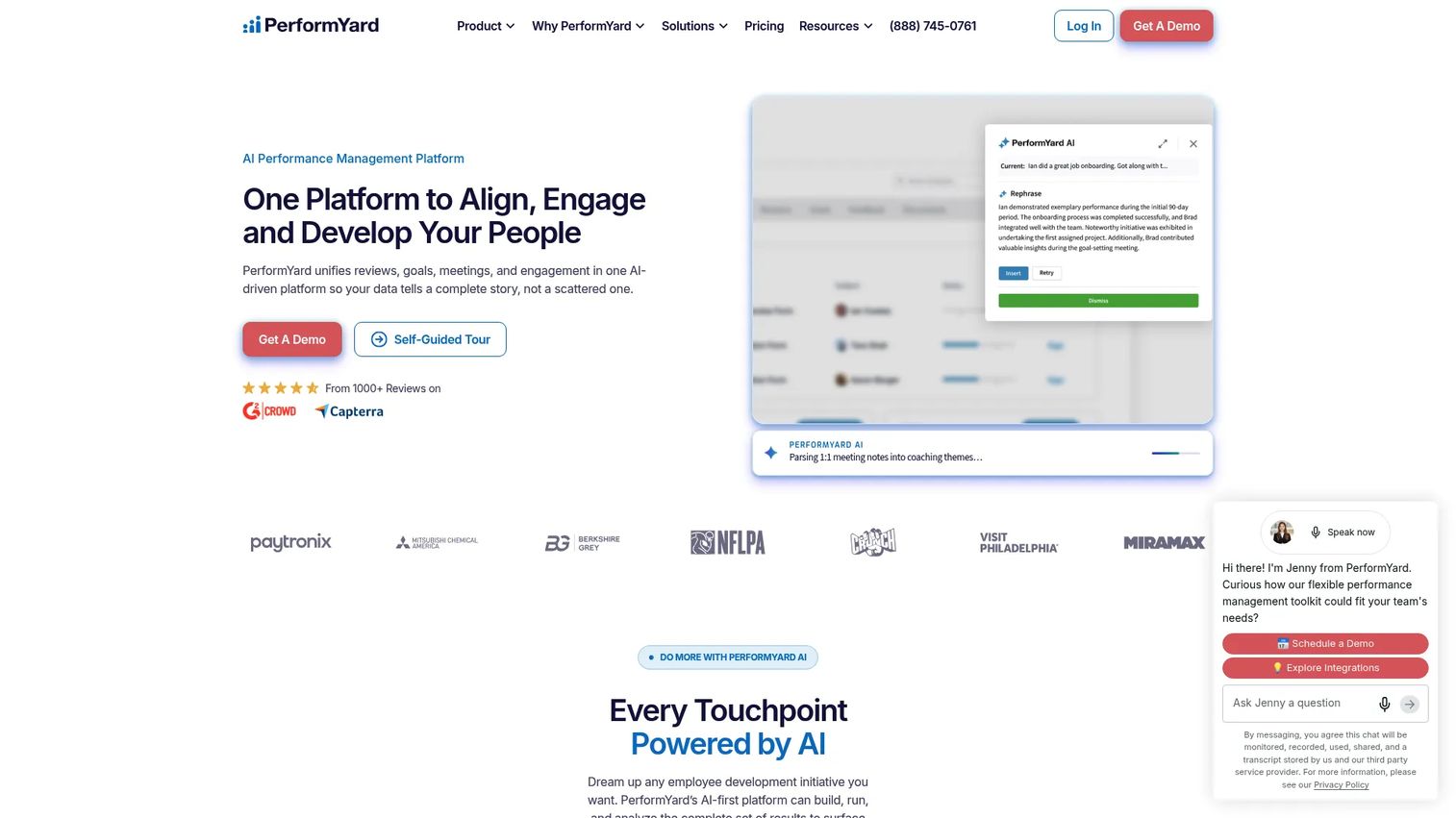PerformYard continuous feedback and reviews homepage