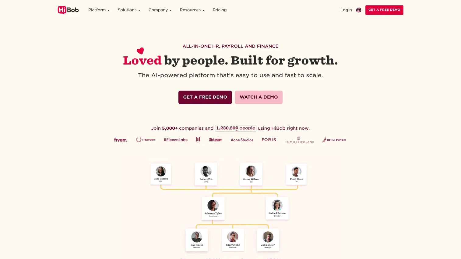 HiBob HRIS software homepage