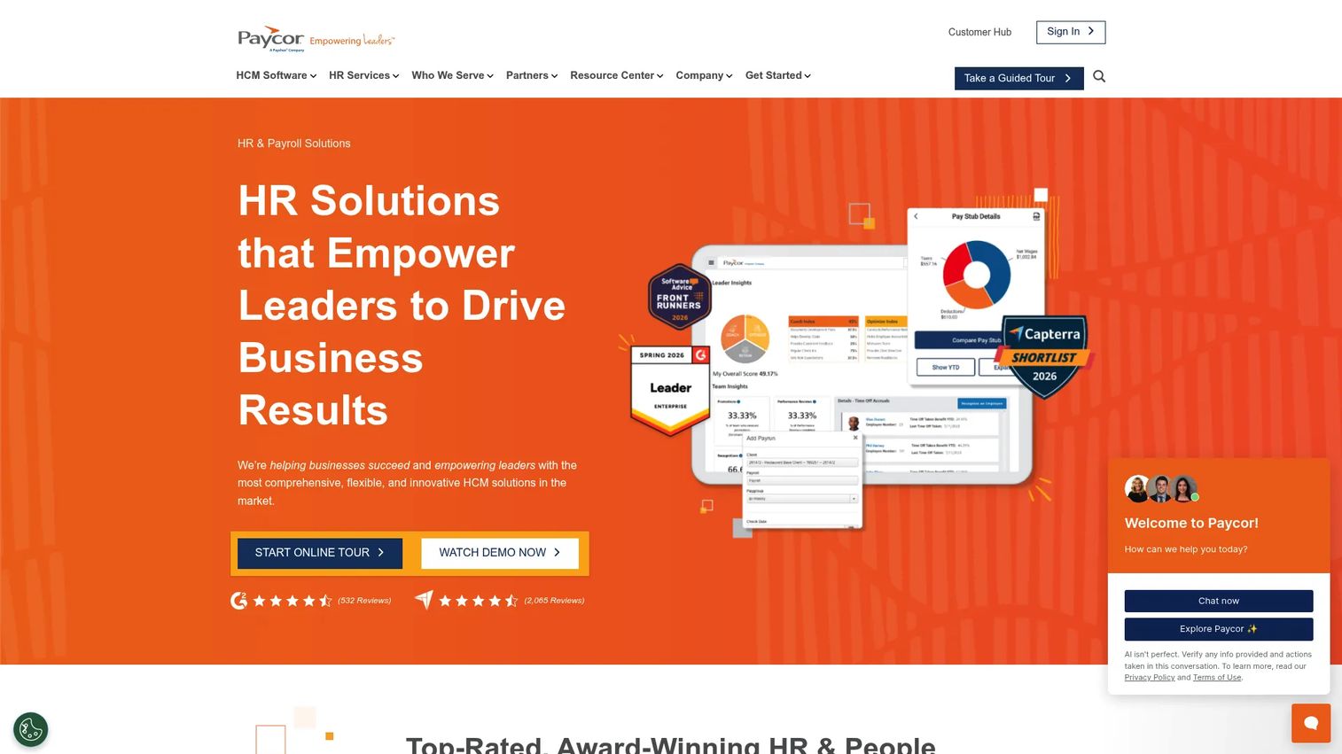 Paycor HRIS software homepage