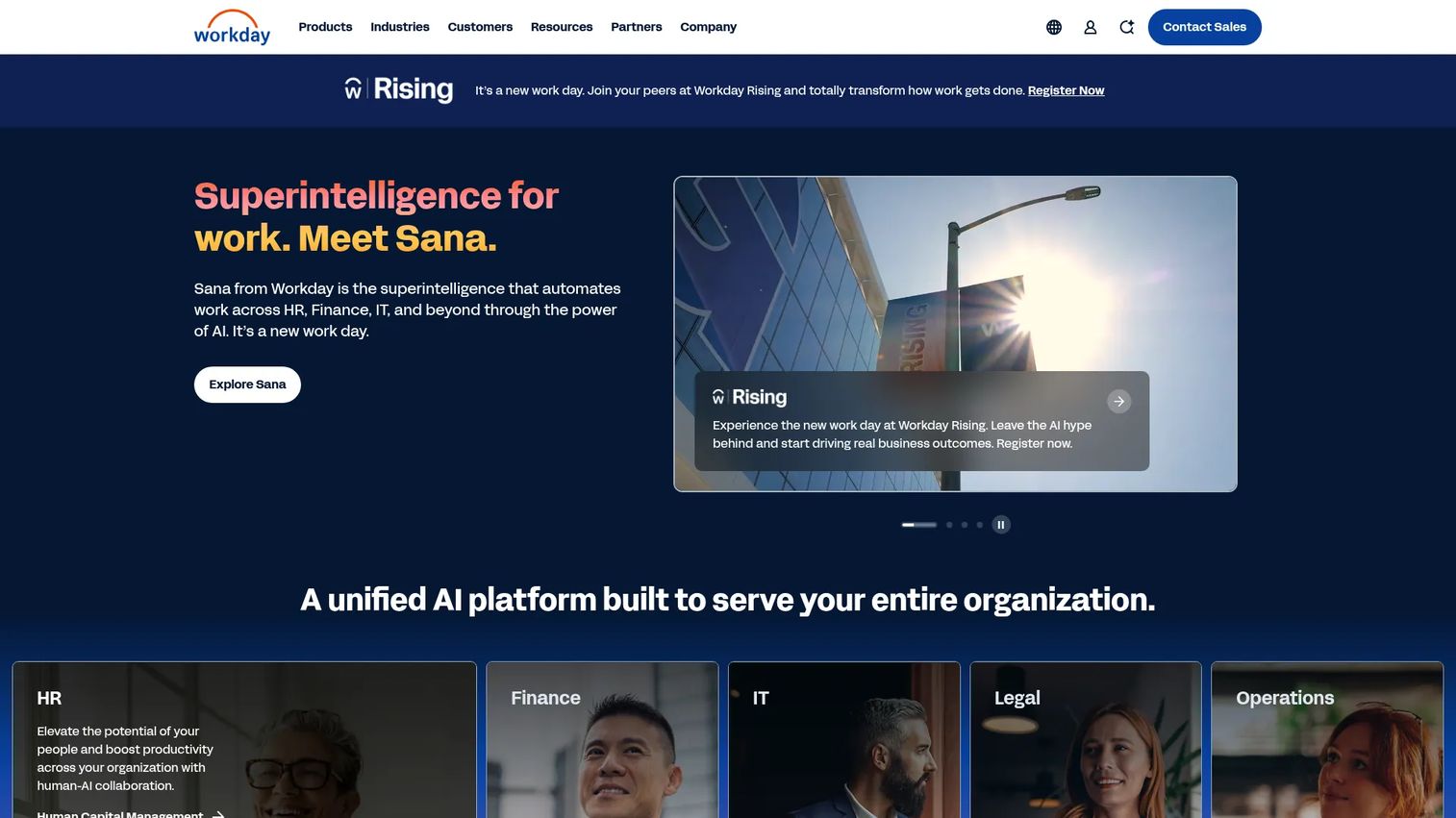 Workday HRIS software homepage