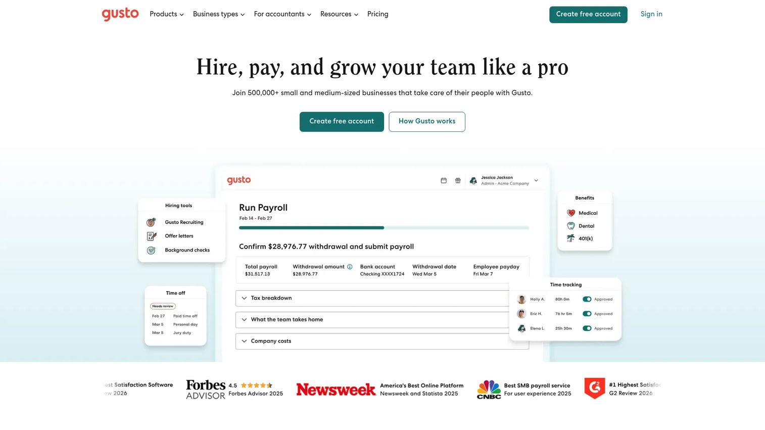 Gusto payroll and HR platform